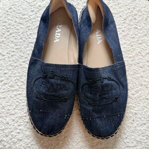 Prada Dark Denim Espadrille Flats